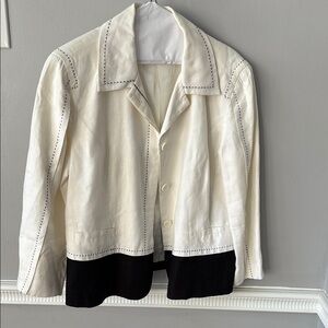 Cream and Black Color-Block Blazer with Lapels